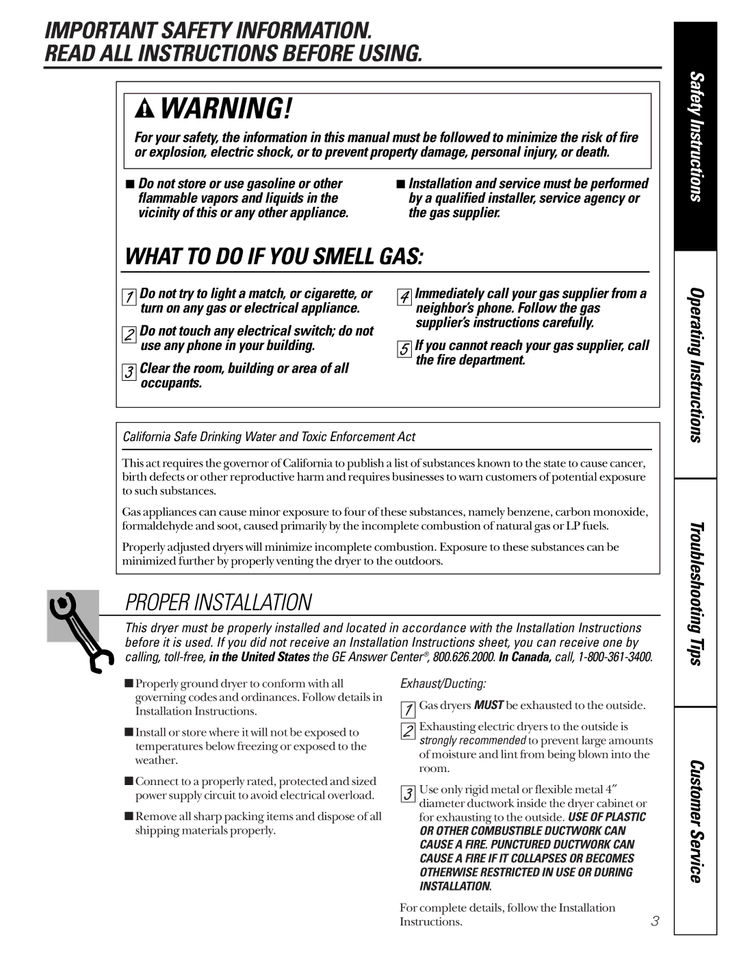 GE 3300, 485, 483, 463, 333, 2000 owner manual Do not store or use gasoline or other, Flammable vapors and liquids 