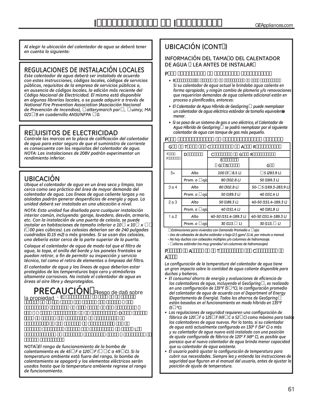 GE 49-50292 owner manual Requisitos DE Electricidad, Ubicación, Para reemplazos en viviendas existentes 