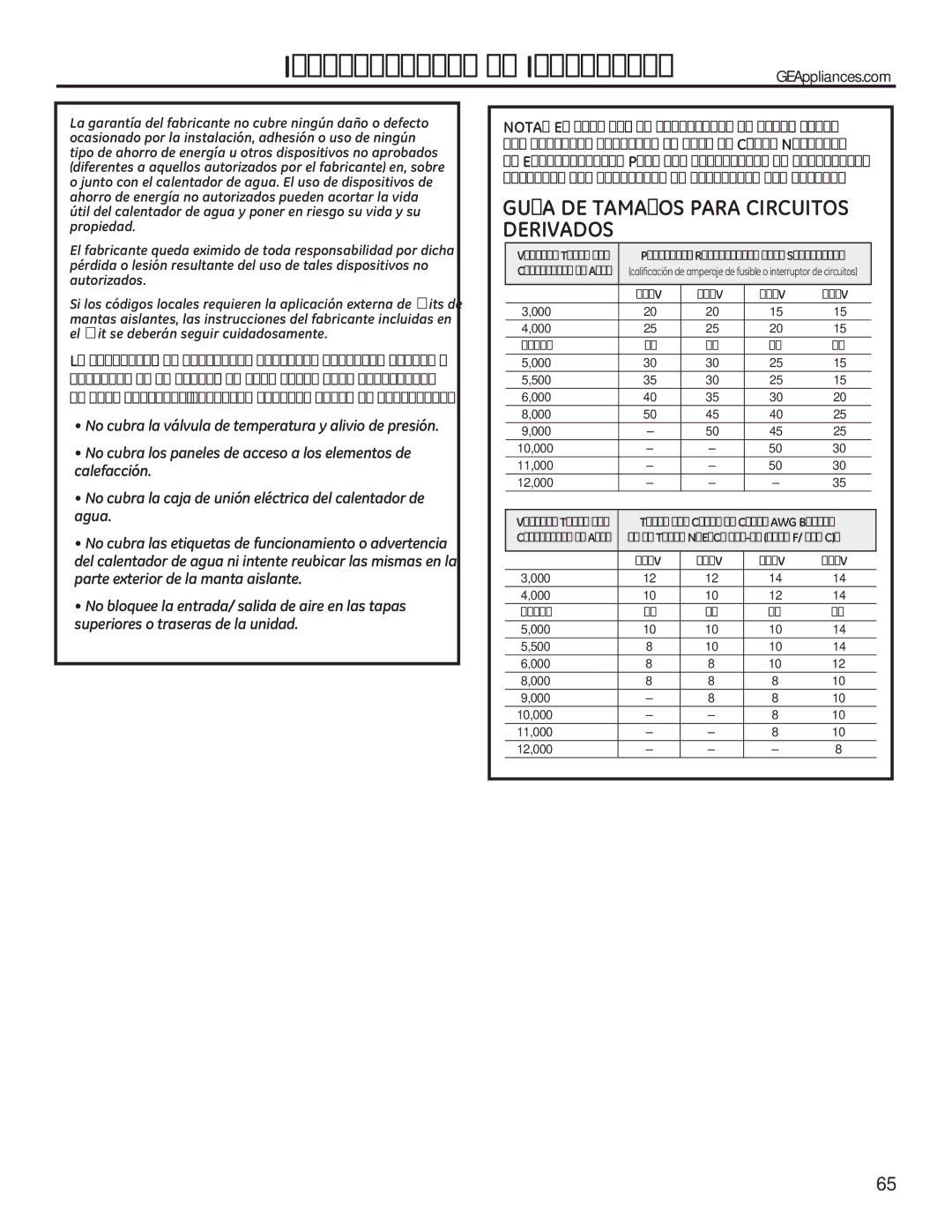 GE 49-50292 Guía DE Tamaños Para Circuitos Derivados, VxshulruhvRWudvhudvGhOdXqlgdg, Surslhgdg, Dxwruldgrv 