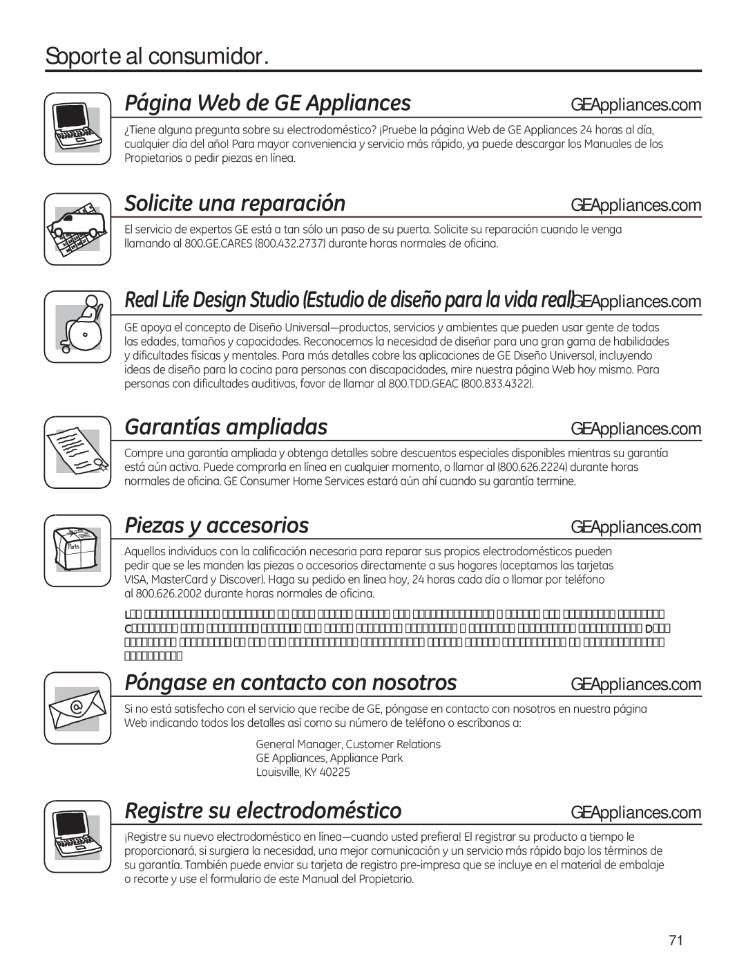 GE 49-50292 owner manual Soporte al consumidor, GEAppliances.com 