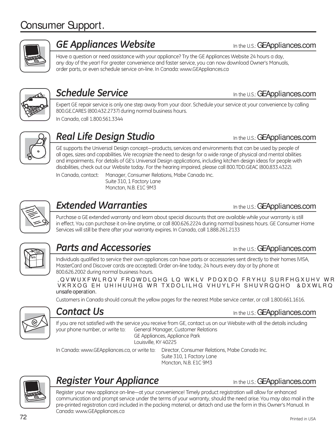 GE 49-50292 owner manual Consumer Support, &DqdgdFdoo, DqdgdZzz*$SsoldqfhvFd 