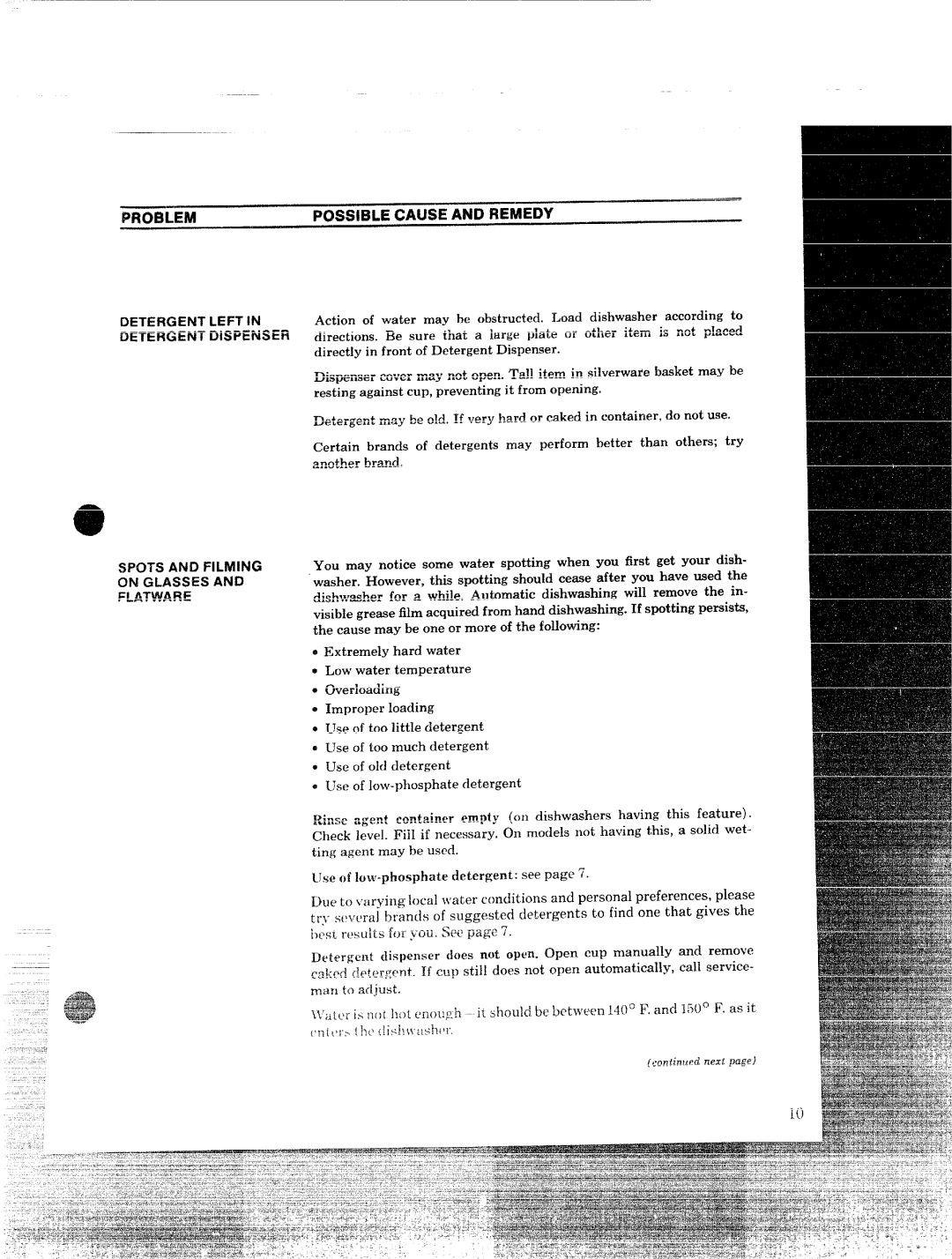 GE 49-5215 manual Spots and Filming, TJse of low-phosphatedetergent seepage 