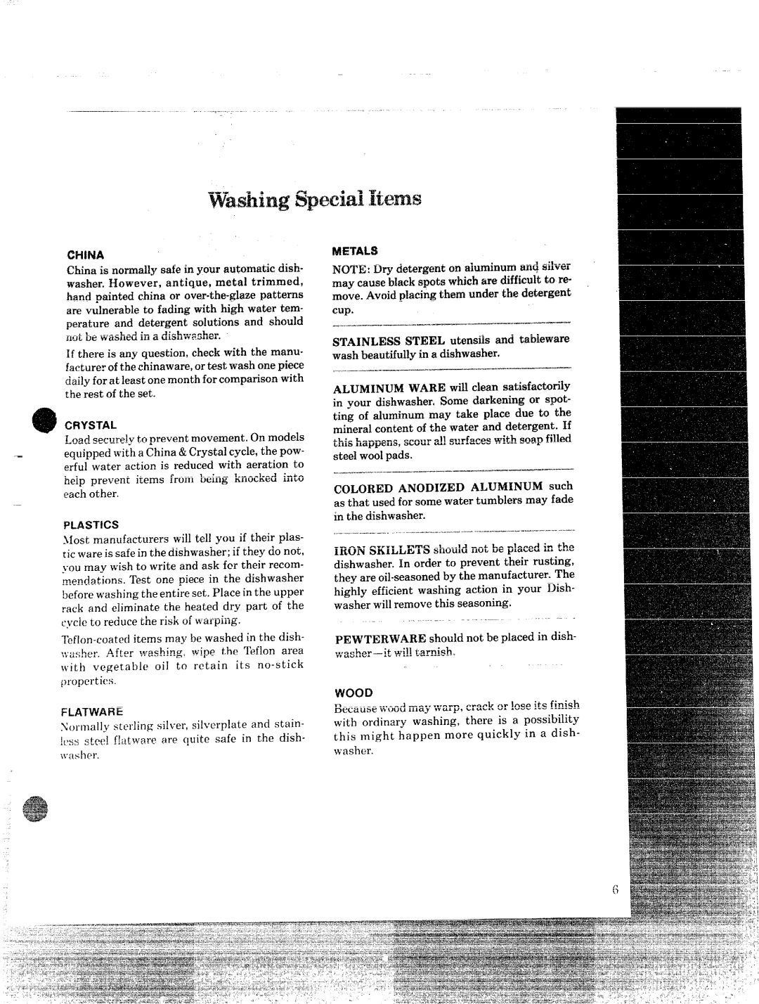 GE 49-5215 manual Metals, Asthatusedforsomewatertumblersmayfade, Crystal, Plastics, Flatware 