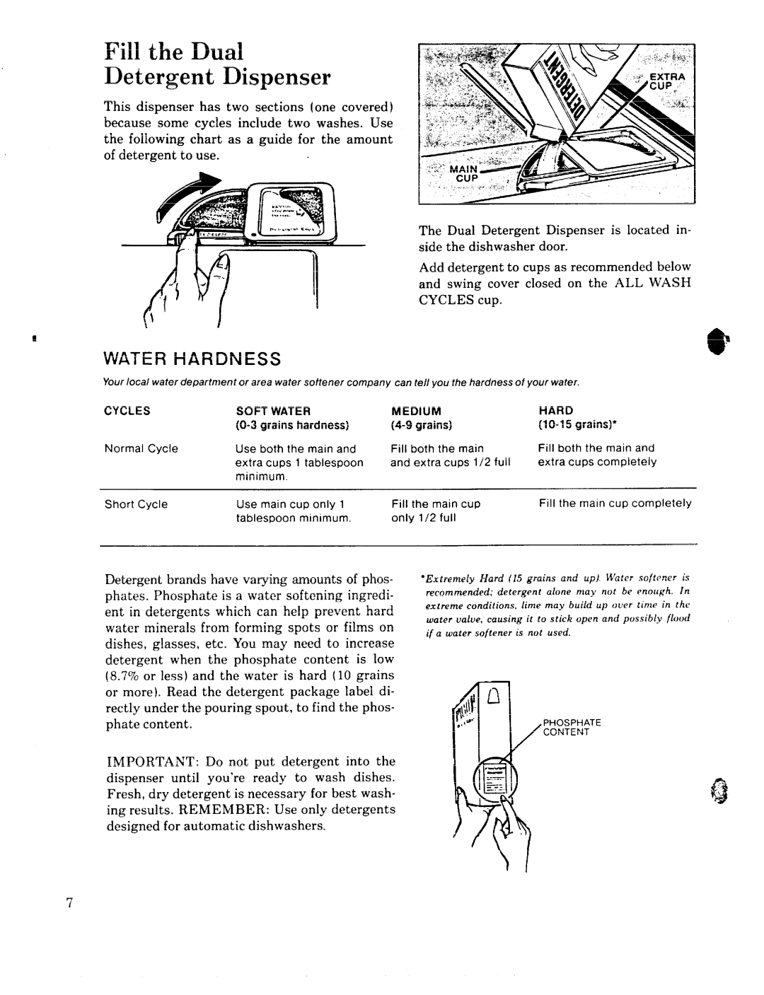 GE 49-5301-1 manual Cycles, Soft Water, Hard 