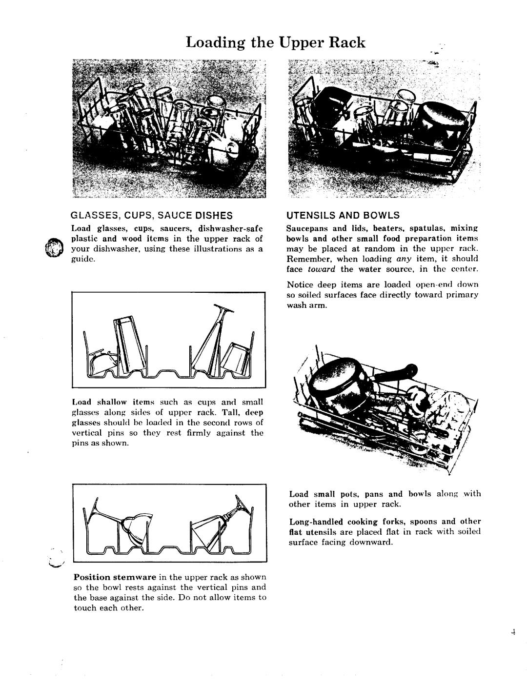 GE 49-5301-1 manual Loading the, Upper ltack, your dishwasher, using these illustrations as a, pins as shown, wash arm 