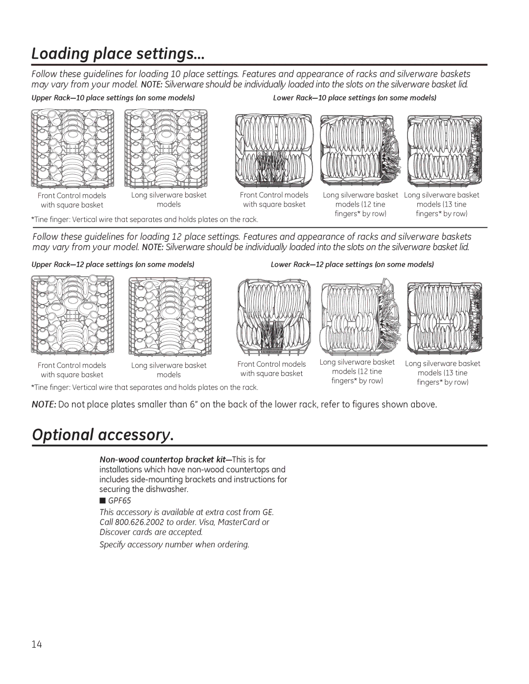 GE 49-55077 owner manual RdglqjSodfhVhwwlqjv«, 2SWLRQDODFFHVVRU\, 1RQZRRGFRXQWHUWRSEUDFNHWNLW³7KLVLVIRU, Prghov 