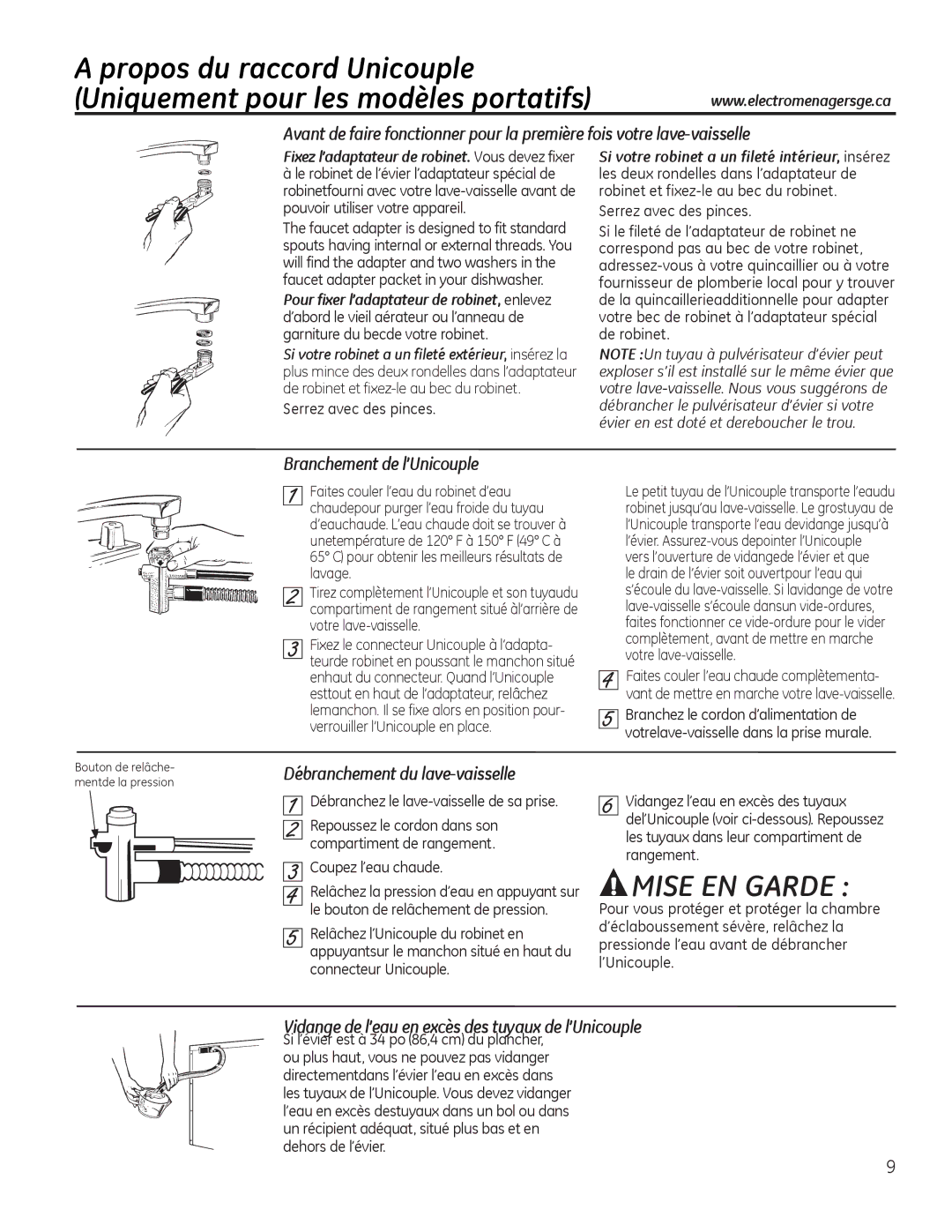 GE 49-55077 owner manual 1*$5, UDQFKHPHQWGHO·8QLFRXSOH 