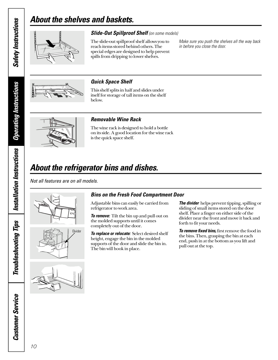 GE 162D9617P008, 49-60021-2, 24 CustomStyle About the refrigerator bins and dishes, TroubleshootingTips CustomerService 