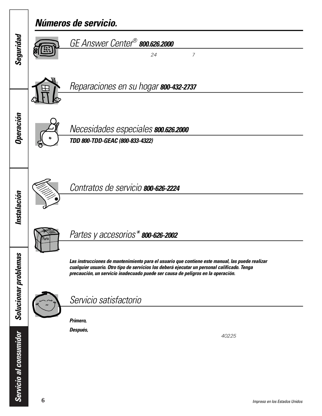 GE 162D9617P008, 49-60021-2, 24 CustomStyle owner manual Números de servicio 