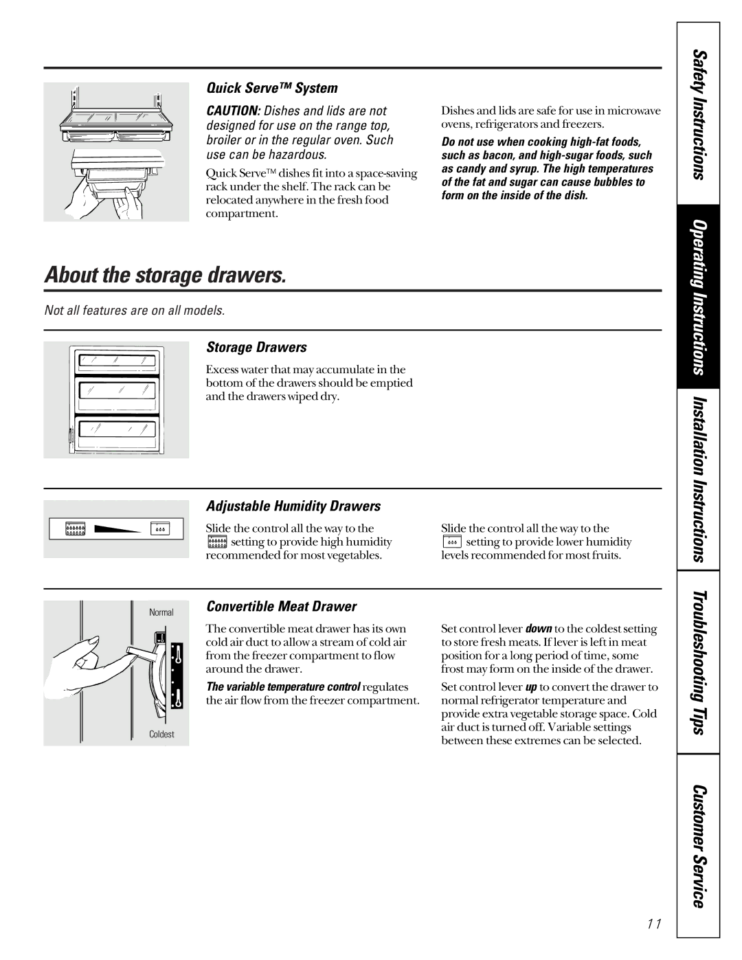 GE 24 CustomStyle, 49-60021-2, 162D9617P008 owner manual About the storage drawers, Safety Instructions Operating 