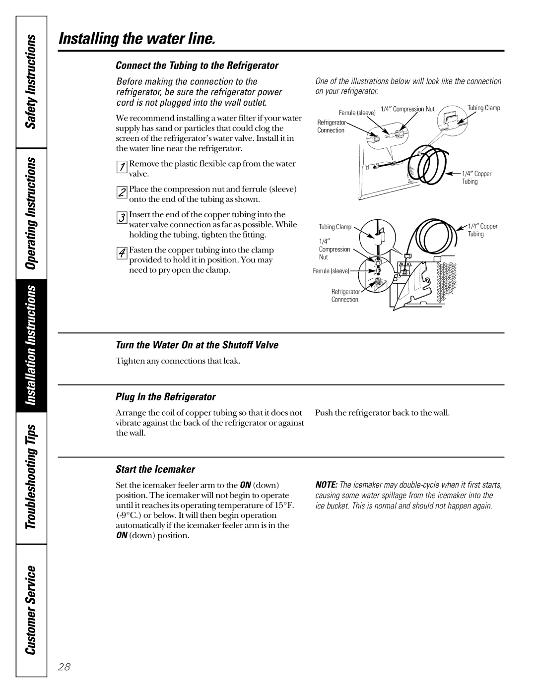 GE 162D9617P008, 49-60021-2, 24 CustomStyle Connect the Tubing to the Refrigerator, Start the Icemaker, Compression Nut 