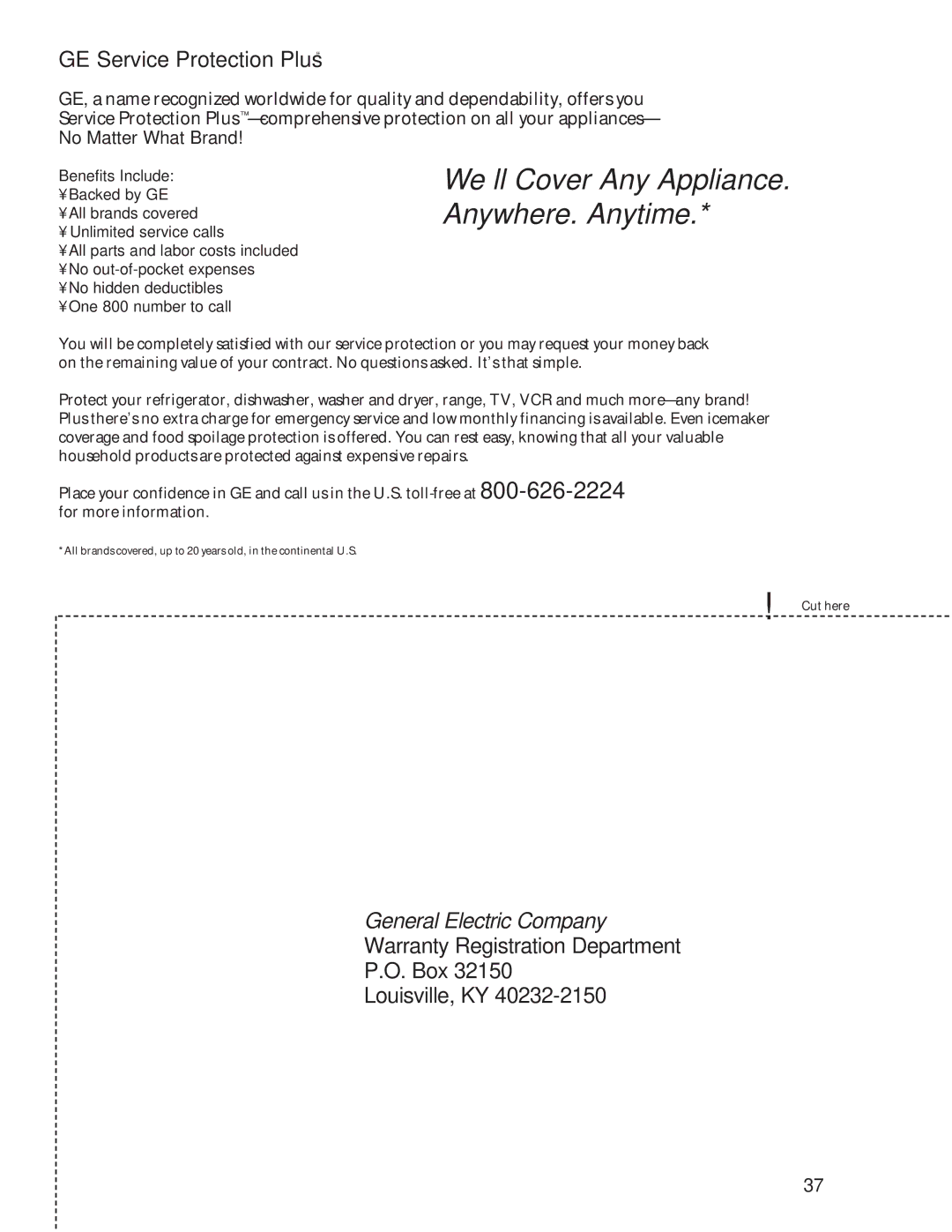 GE 162D9617P008, 49-60021-2, 24 CustomStyle owner manual We’ll Cover Any Appliance. Anywhere. Anytime 