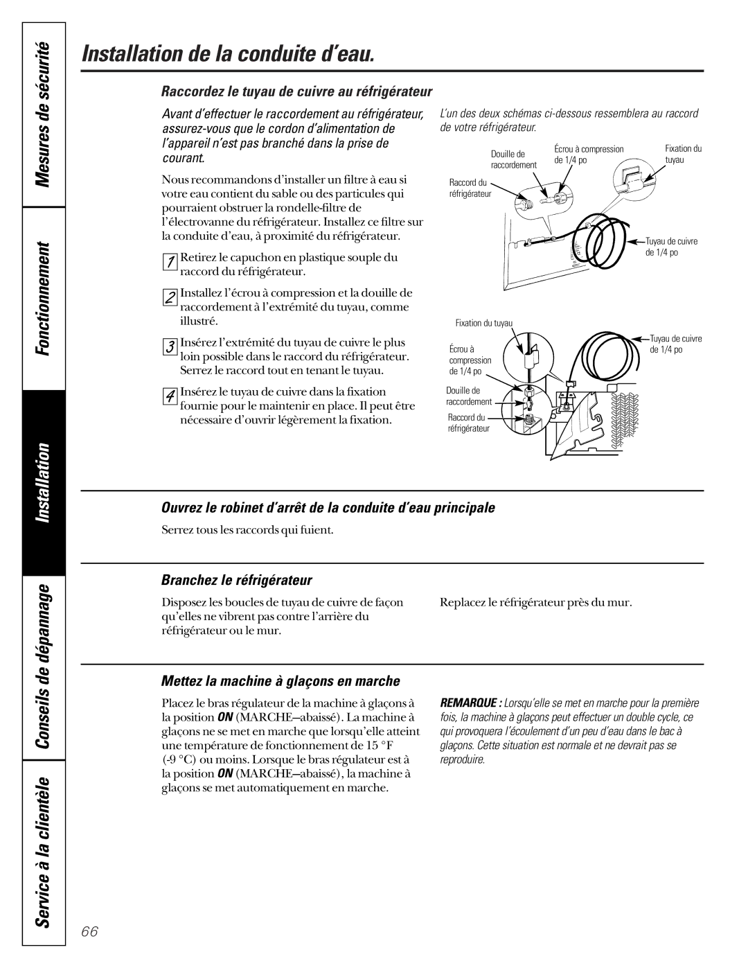 GE 49-60021-2, 162D9617P008 Mesures de Fonctionnement, Ouvrez le robinet d’arrêt de la conduite d’eau principale 