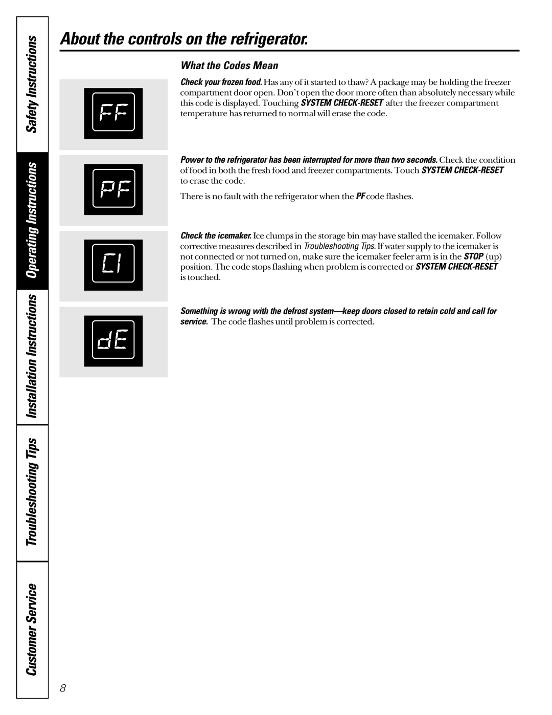 GE 24 CustomStyle, 49-60021-2, 162D9617P008 owner manual What the Codes Mean 