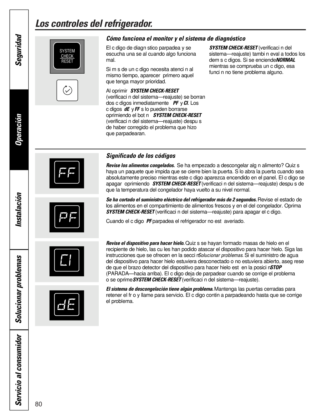 GE 24 CustomStyle, 49-60021-2 owner manual Cómo funciona el monitor y el sistema de diagnóstico, Significado de los códigos 