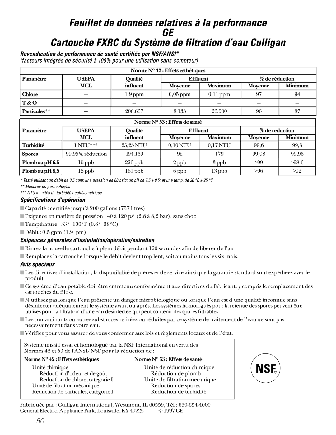 GE 49-60080 7-00 JR Spécifications d’opération, Exigences générales d’installation/opération/entretien, Avis spéciaux 