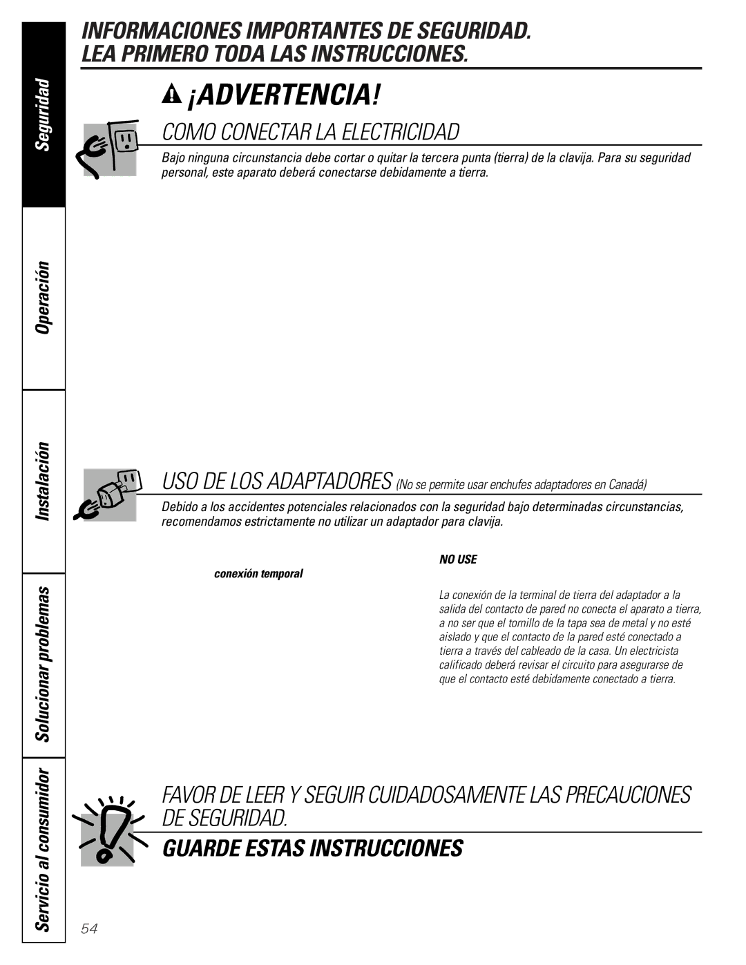 GE 49-60080 7-00 JR, 162D7744P009 owner manual Solucionar problemas, Servicio al consumidor, Instalación 