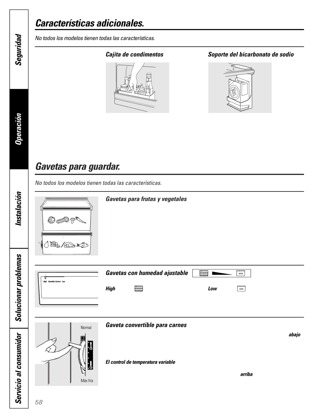 GE 49-60080 7-00 JR, 162D7744P009 Características adicionales, Gavetas para guardar, Instalación Solucionar problemas 