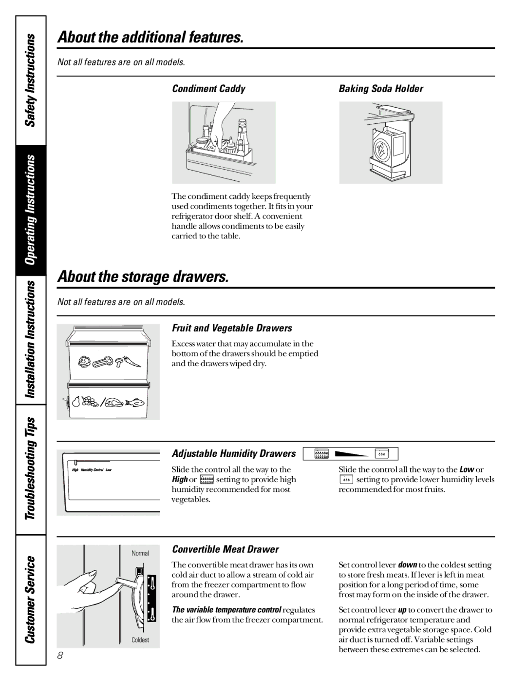 GE 49-60080 7-00 JR, 162D7744P009 owner manual About the additional features, About the storage drawers 