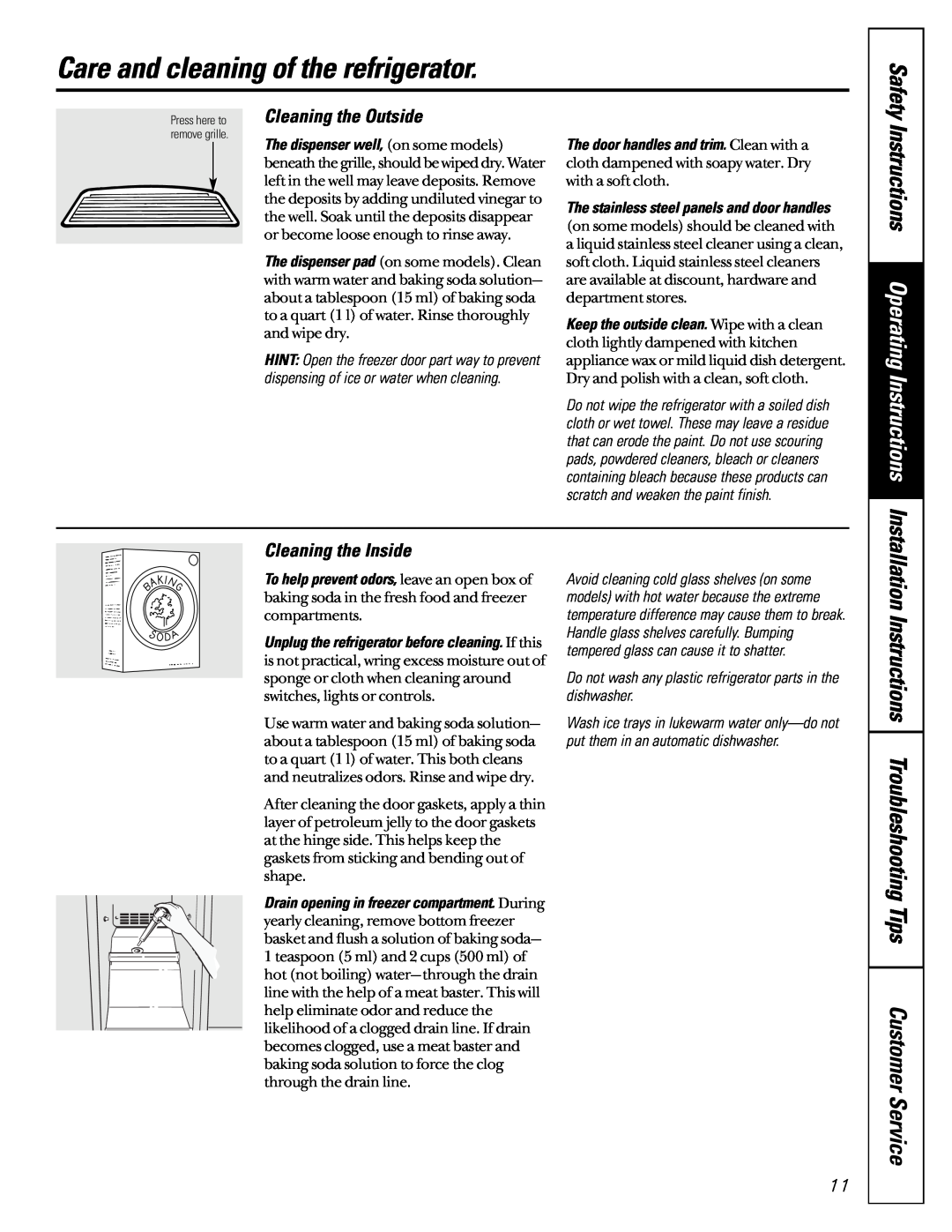 GE 162D7744P009 Care and cleaning of the refrigerator, Instructions Operating Instructions, Cleaning the Outside 