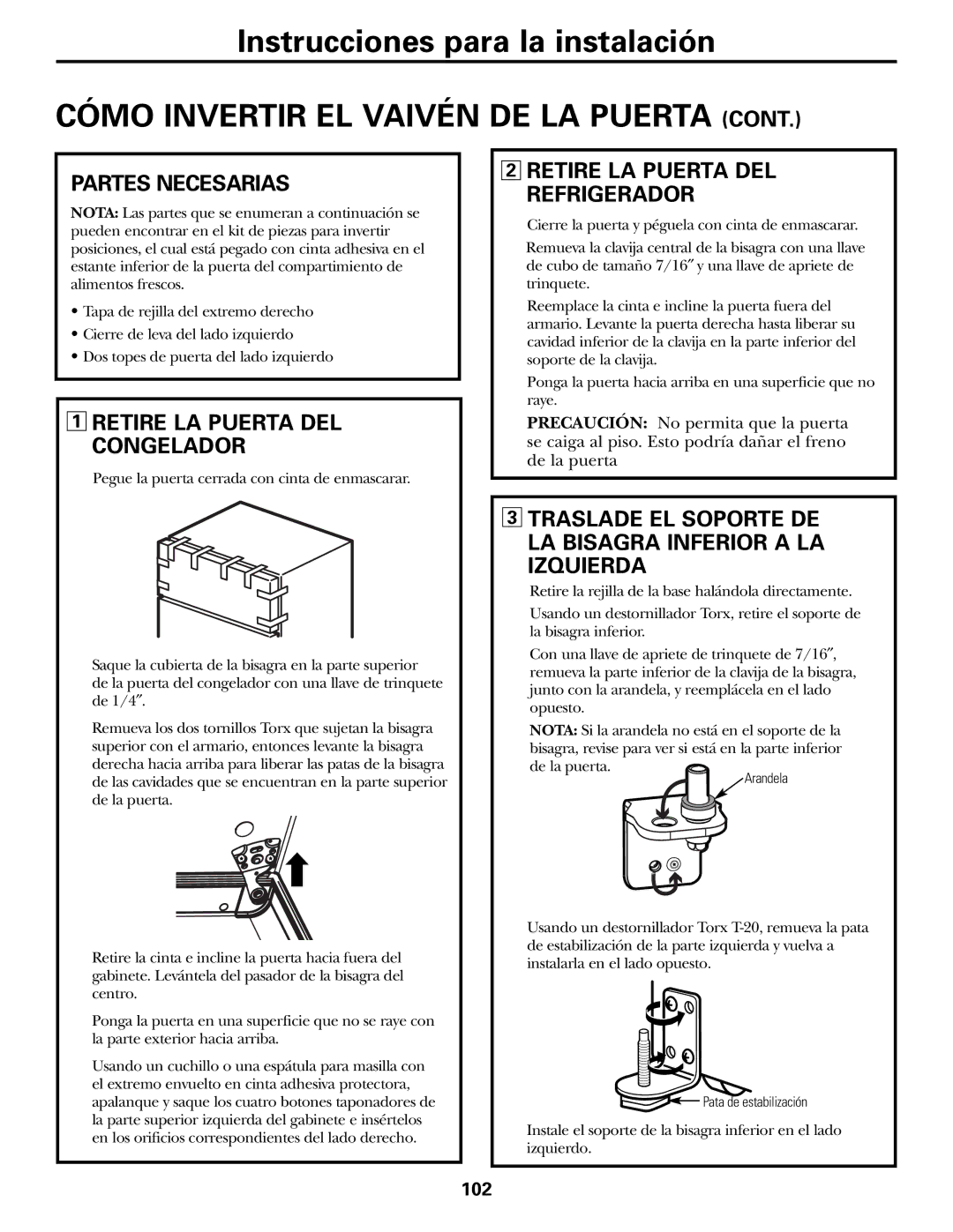 GE 49-60111, 162D9625P005 Partes Necesarias, Retire LA Puerta DEL Congelador, Retire LA Puerta DEL Refrigerador, Izquierda 