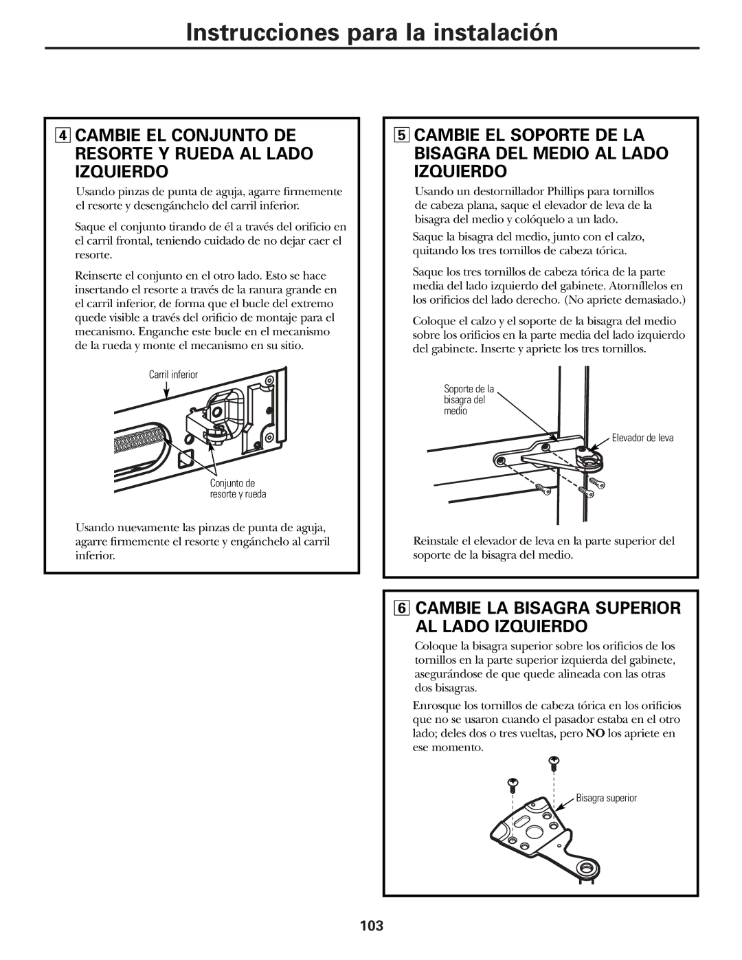 GE 162D9625P005, 49-60111 installation instructions Cambie LA Bisagra Superior AL Lado Izquierdo 