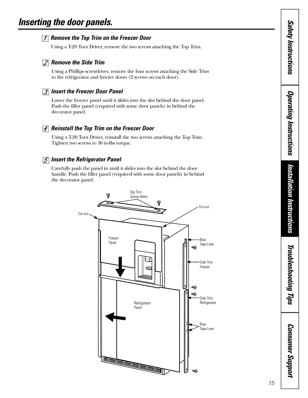 GE 162D9625P005, 49-60111 Inserting the door panels, Instructions Troubleshooting Tips Consumer Support 