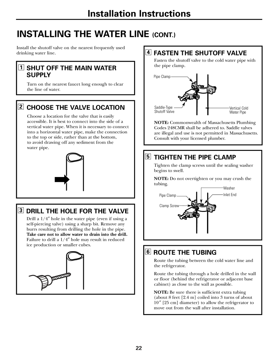 GE 49-60111, 162D9625P005 installation instructions Installing the Water Line 