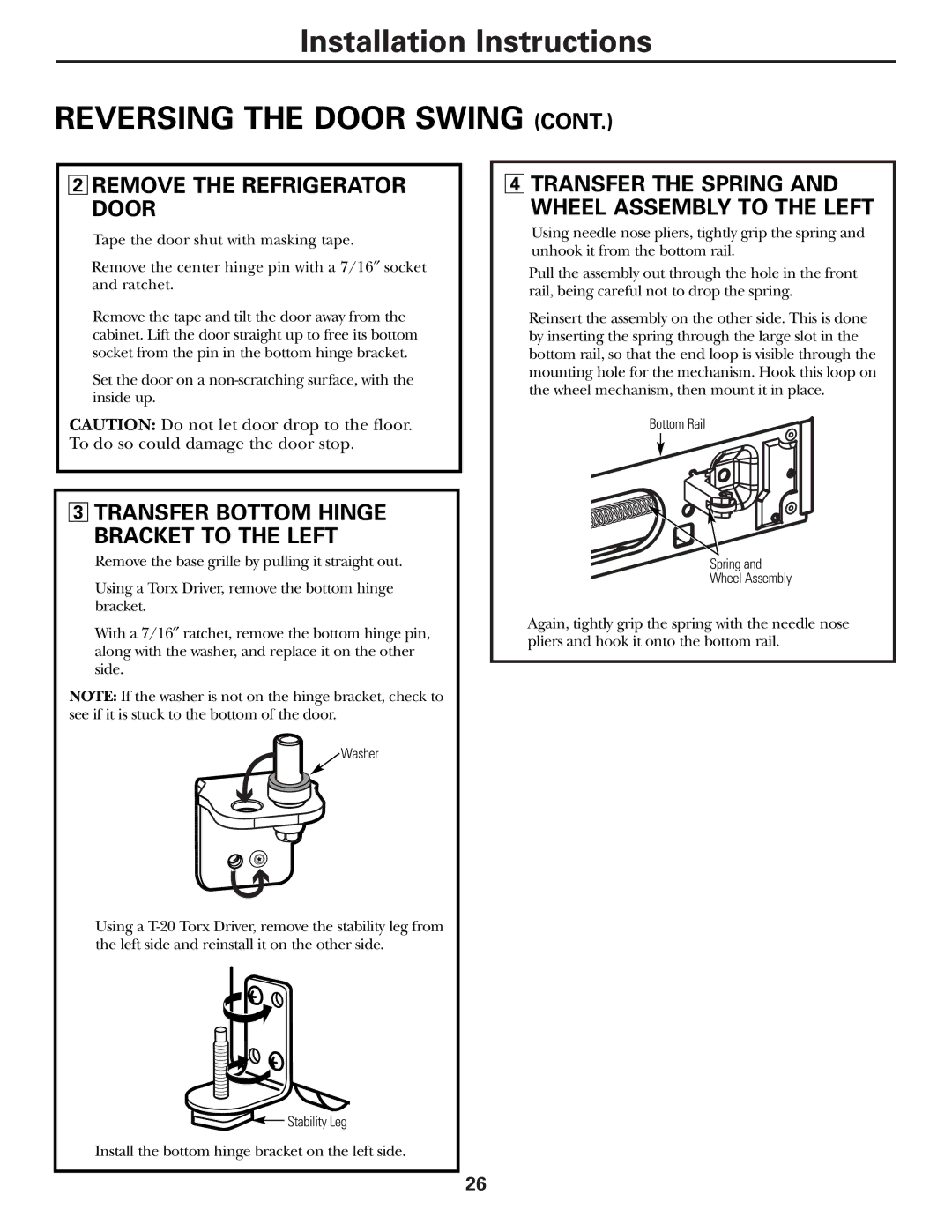 GE 49-60111, 162D9625P005 installation instructions Remove the Refrigerator Door, Transfer Bottom Hinge Bracket to the Left 