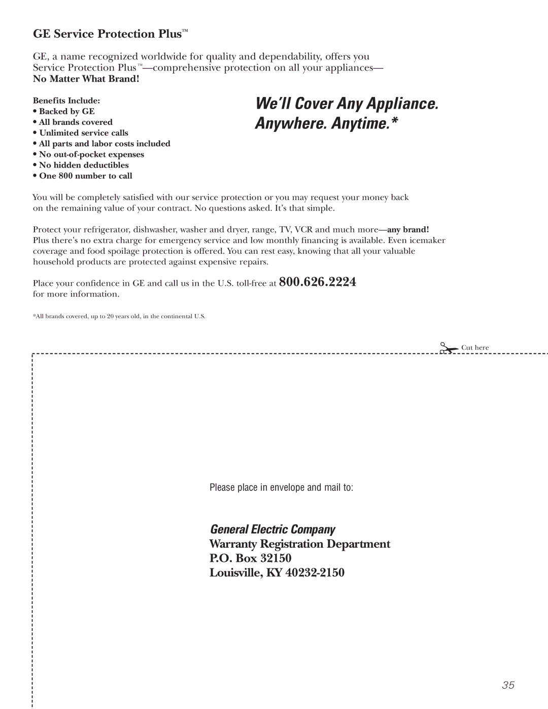 GE 162D9625P005, 49-60111 installation instructions We’ll Cover Any Appliance. Anywhere. Anytime 