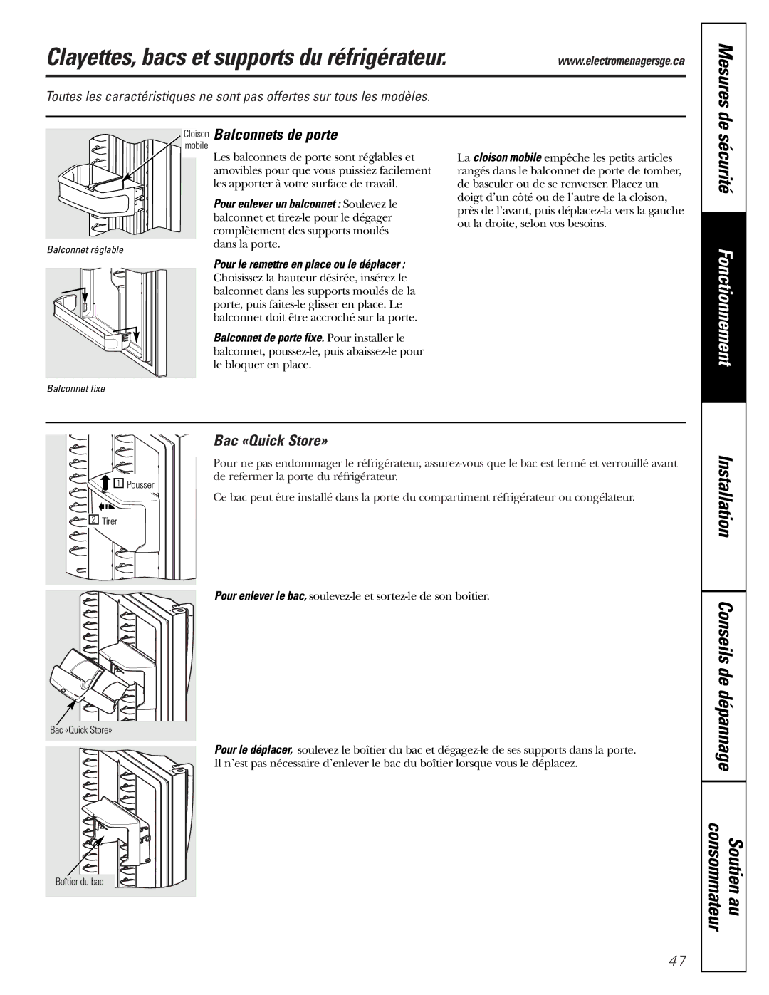 GE 162D9625P005, 49-60111 Clayettes, bacs et supports du réfrigérateur, Balconnets de porte, Bac «Quick Store» 