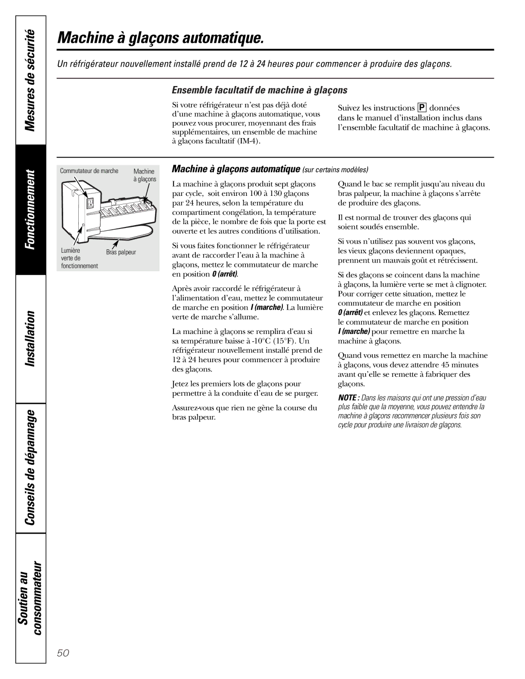 GE 49-60111, 162D9625P005 installation instructions Machine à glaçons automatique, Ensemble facultatif de machine à glaçons 