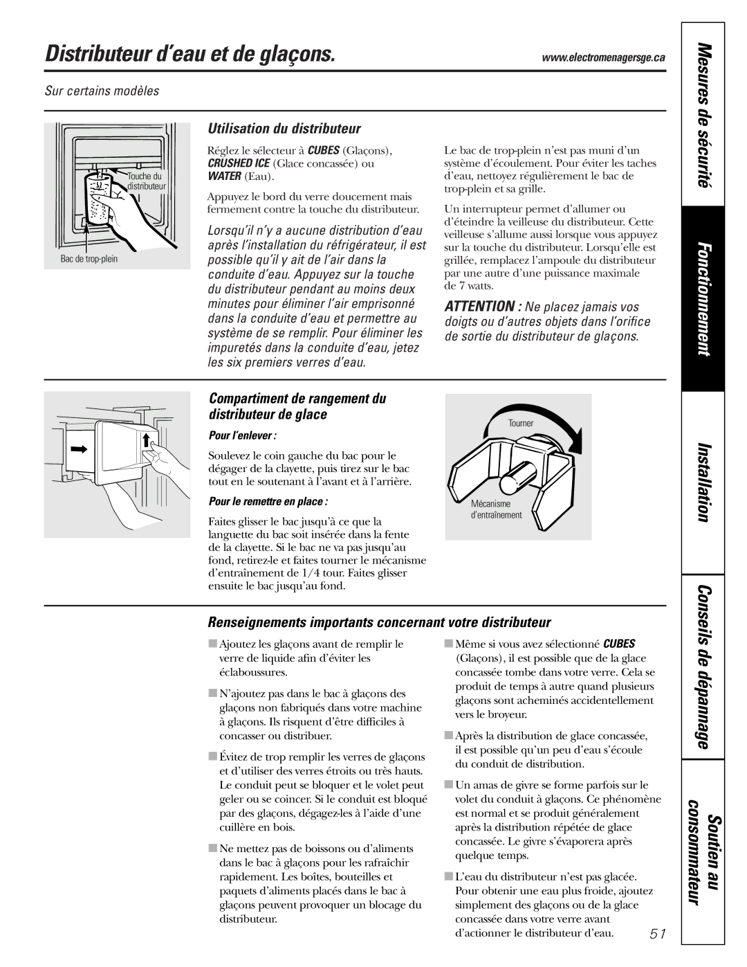 GE 162D9625P005, 49-60111 Distributeur d’eau et de glaçons, De dépannage Consommateur Soutien au, Mesures de 