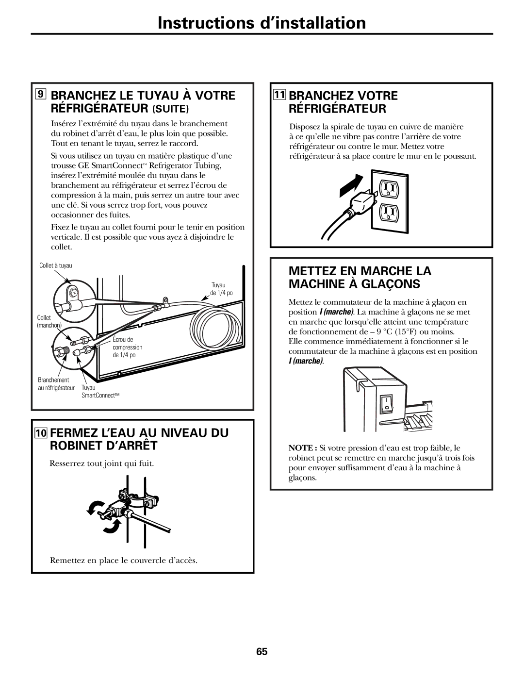 GE 162D9625P005, 49-60111 Fermez L’EAU AU Niveau DU Robinet D’ARRÊT, Branchez Votre Réfrigérateur, Marche 