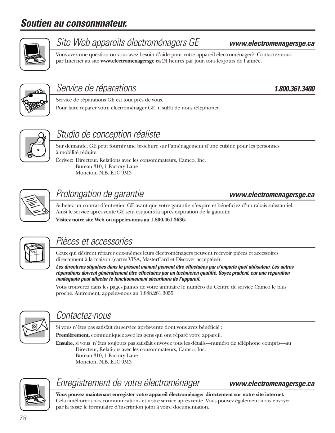 GE 49-60111, 162D9625P005 Soutien au consommateur, Service de réparations, Prolongation de garantie 