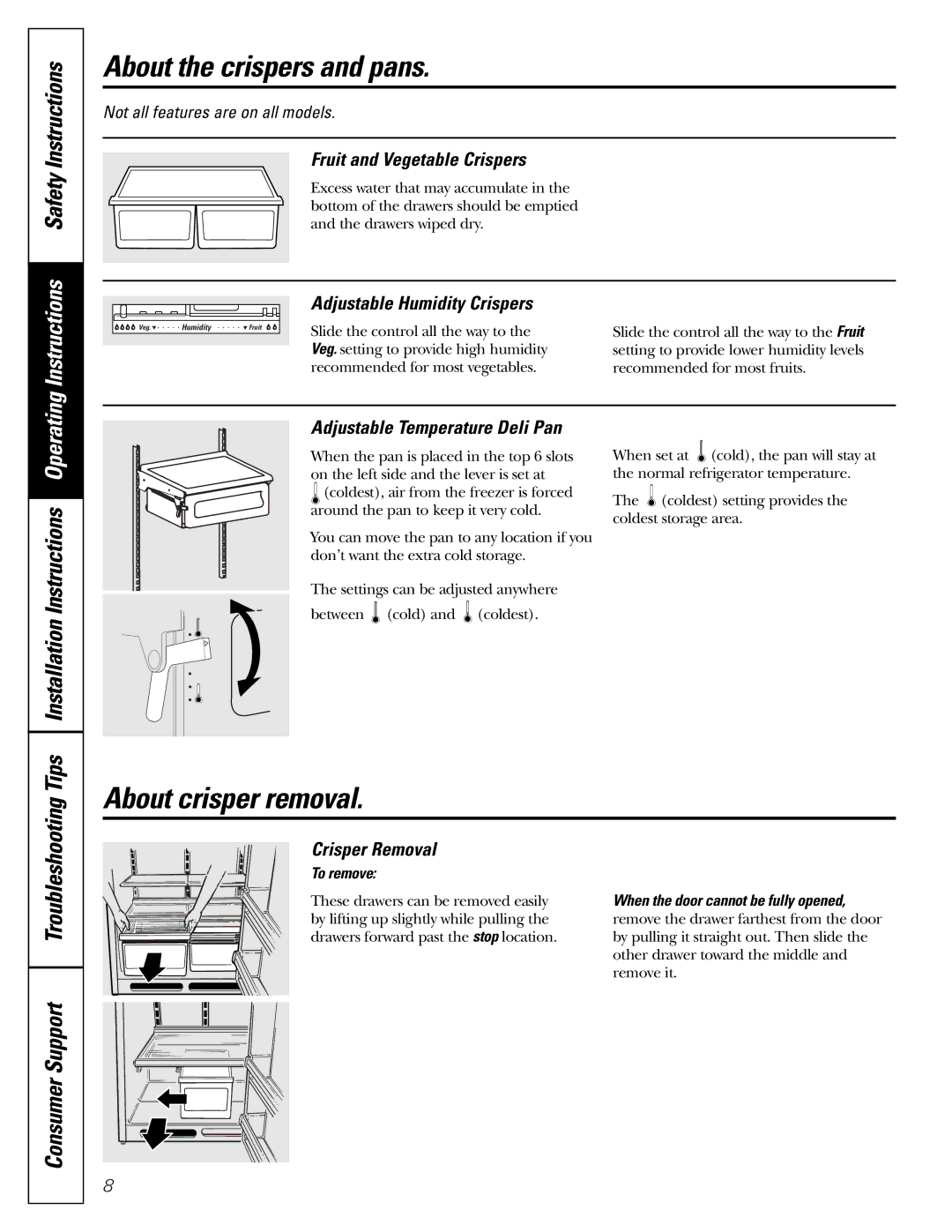 GE 49-60111, 162D9625P005 About the crispers and pans, About crisper removal, Instructions SafetyInstructions 