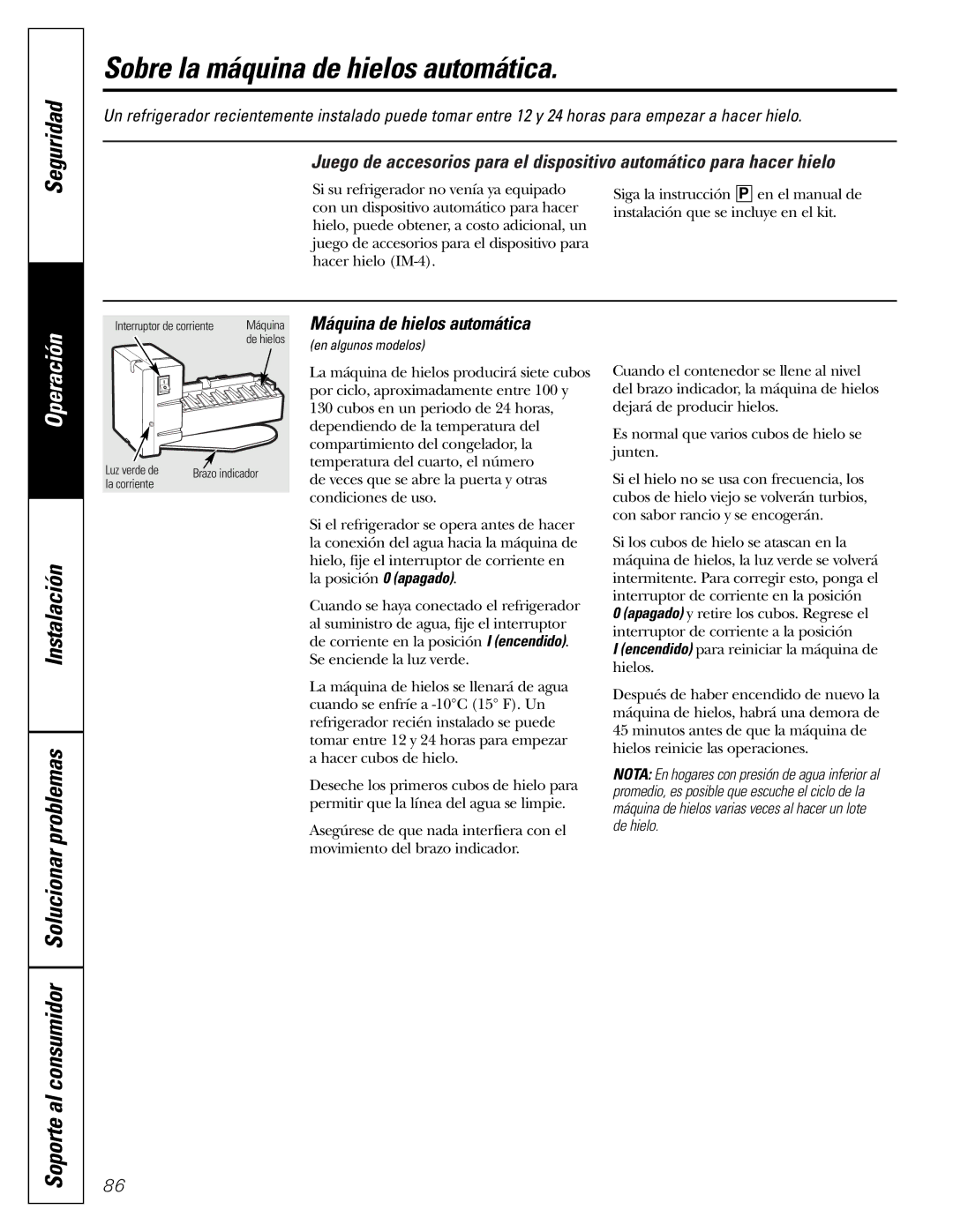 GE 49-60111, 162D9625P005 installation instructions Sobre la máquina de hielos automática, Máquina de hielos automática 