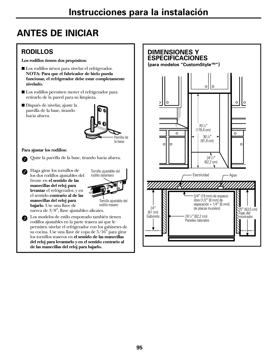 GE 162D9625P005, 49-60111 installation instructions Rodillos, Dimensiones Y Especificaciones 