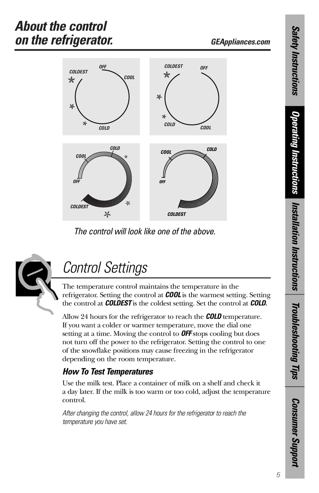 GE 49-60188-1 owner manual About the control On the refrigerator, How To Test Temperatures 