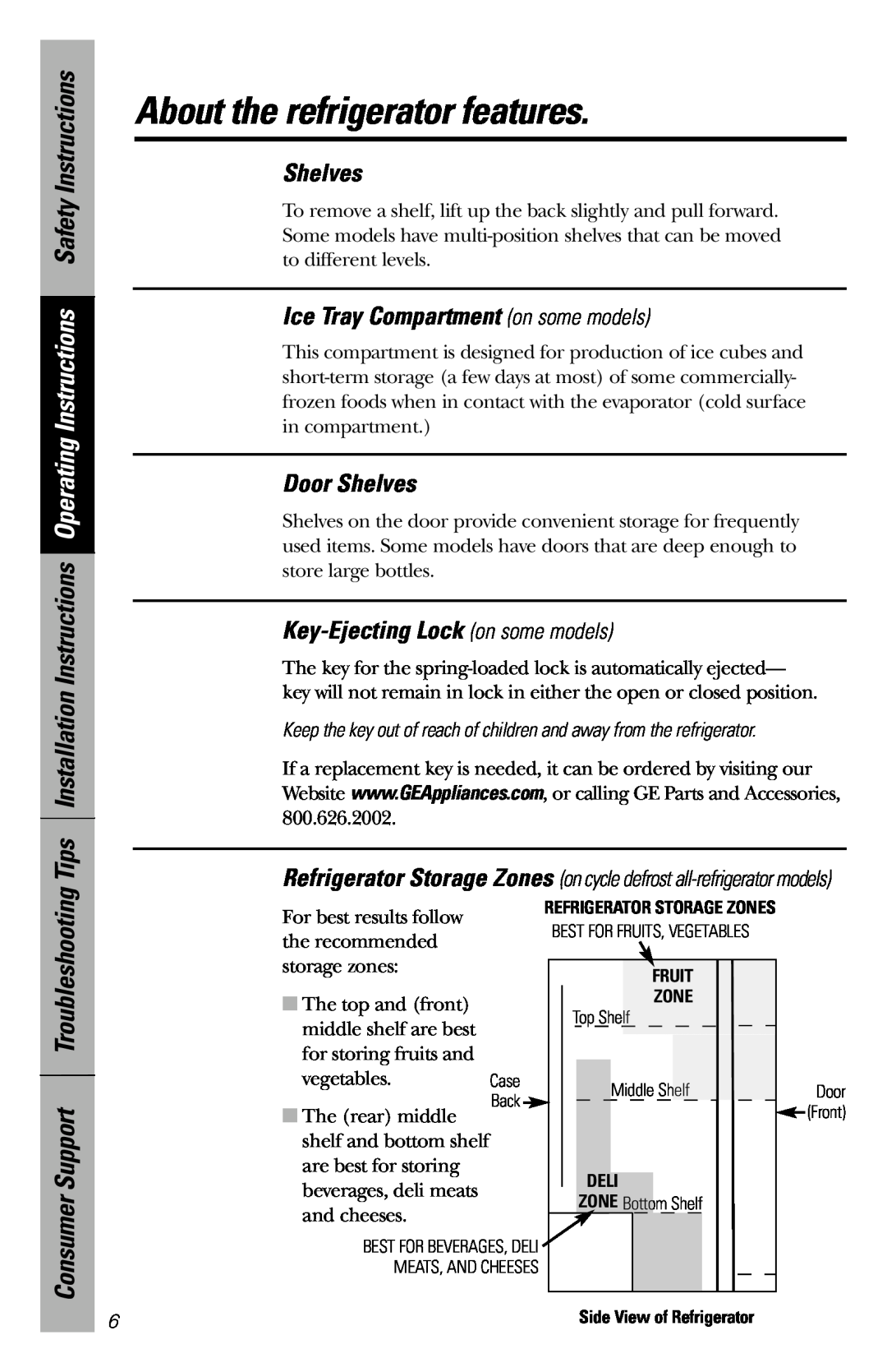 GE 49-60327 owner manual About the refrigerator features, Ice Tray Compartment on some models, Door Shelves 
