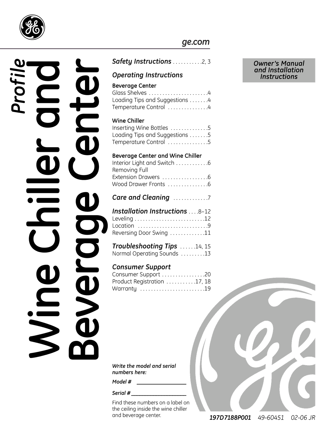 GE 197D7188P001, 49-60451 operating instructions Chiller 