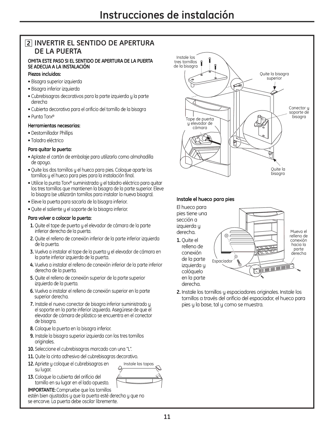 GE 197D7188P001, 49-60451 operating instructions Invertir EL Sentido DE Apertura DE LA Puerta 