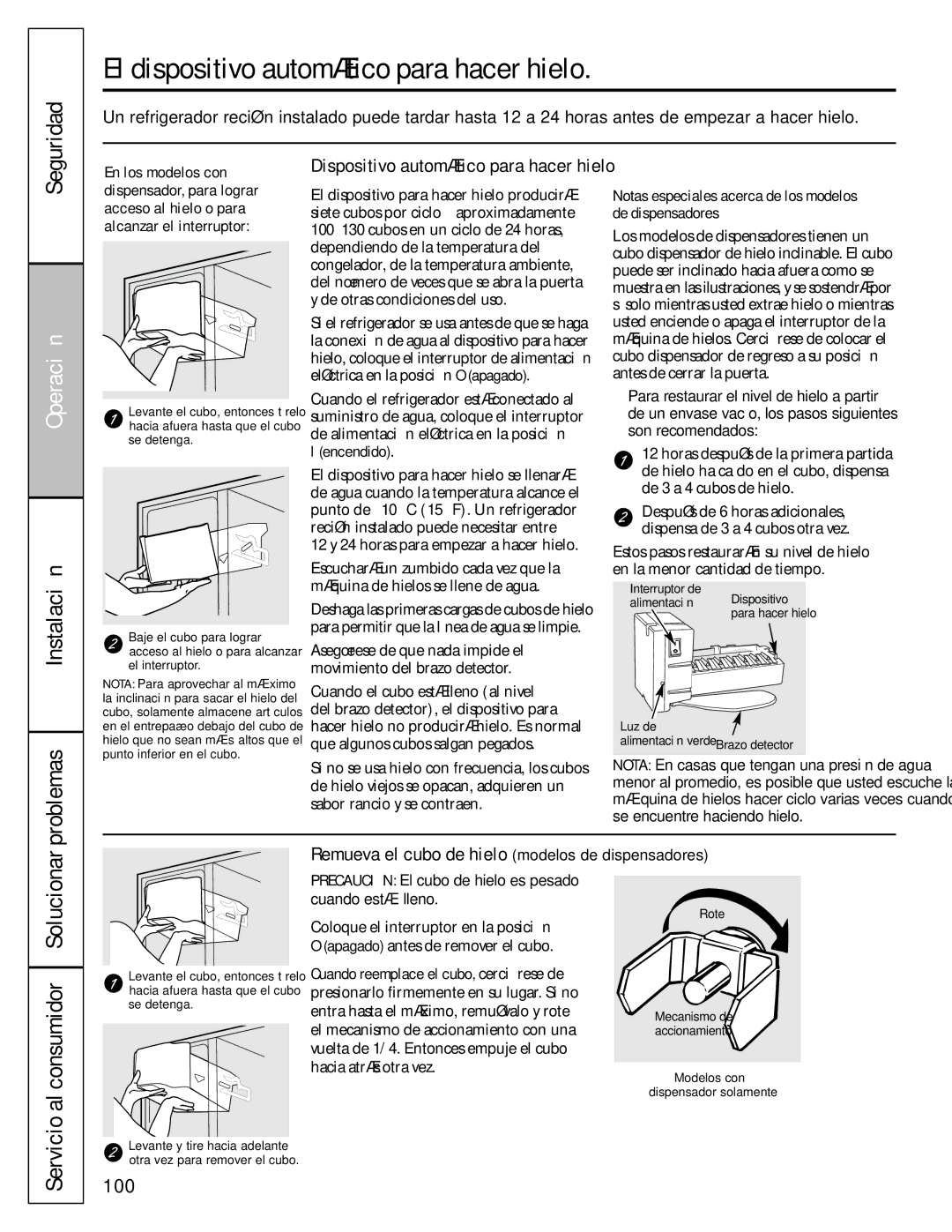 GE 49-60456 El dispositivo automático para hacer hielo, Instalación Problemas, Dispositivo automático para hacer hielo 