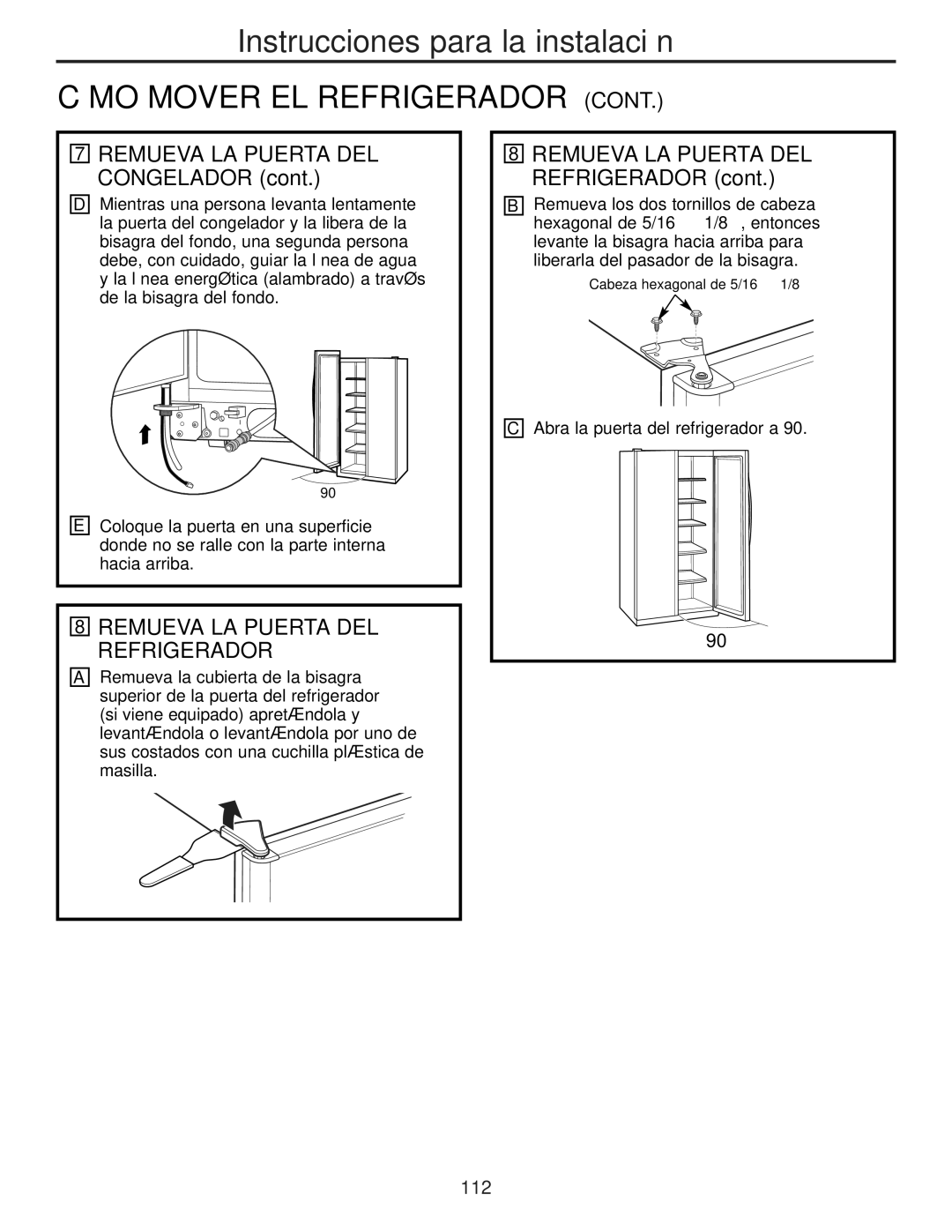 GE 49-60456, 200D8074P009 manual Remueva LA Puerta DEL Congelador, Remueva LA Puerta DEL Refrigerador 