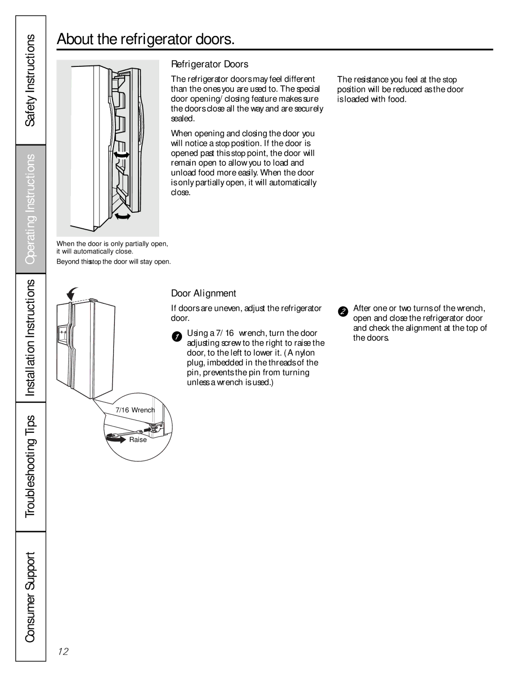 GE 49-60456, 200D8074P009 manual About the refrigerator doors, Refrigerator Doors, Door Alignment 