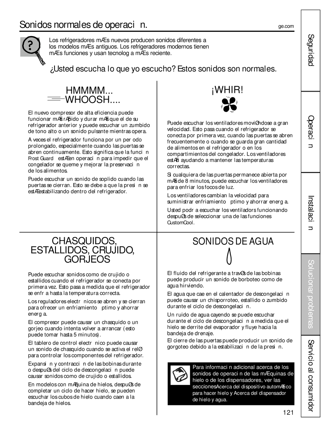 GE 200D8074P009, 49-60456 manual Sonidos normales de operación, Seguridad Operación Instalación 