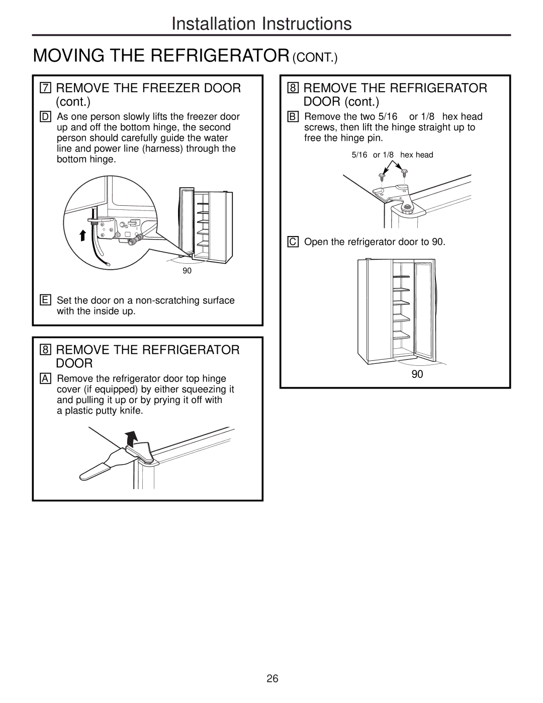 GE 49-60456, 200D8074P009 manual Remove the Freezer Door, Remove the Refrigerator Door 