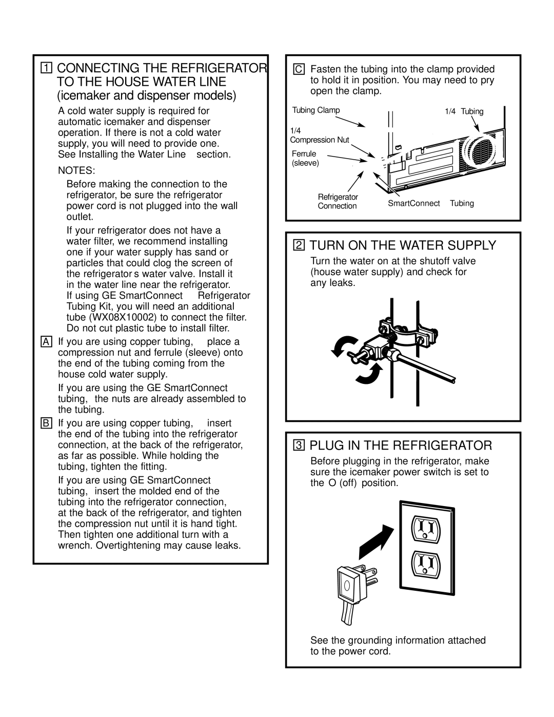 GE 200D8074P009, 49-60456 manual Turn on the Water Supply, Plug in the Refrigerator 