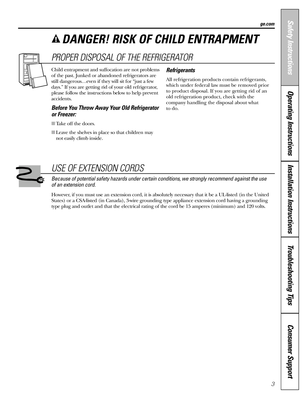 GE 200D8074P009, 49-60456 manual Before You Throw Away Your Old Refrigerator or Freezer, Refrigerants, Ge.com 