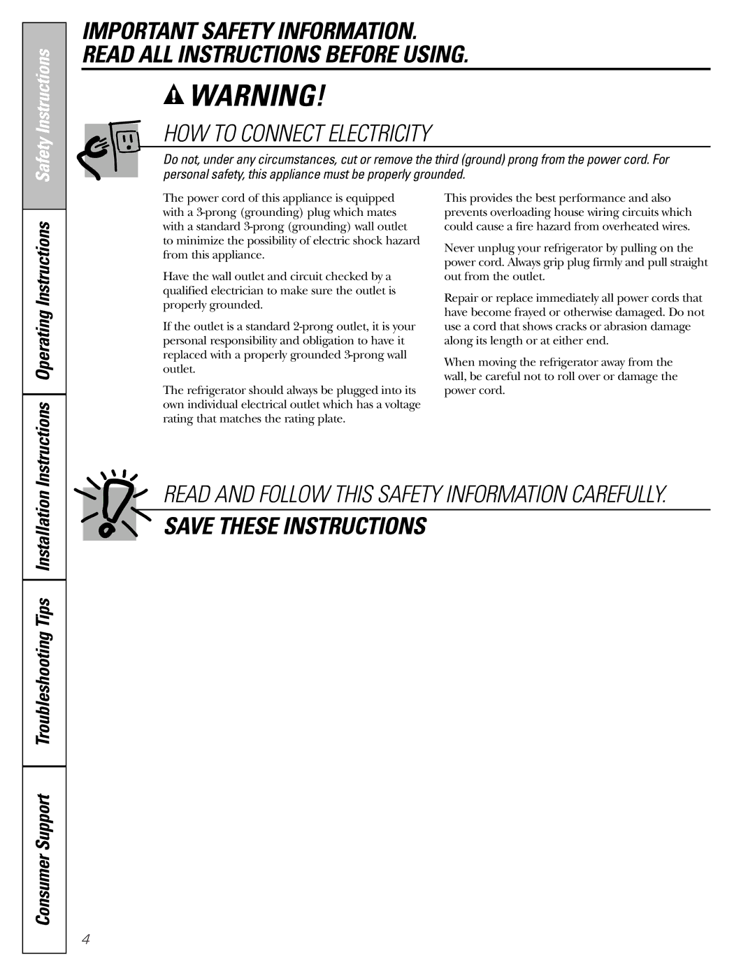 GE 49-60456, 200D8074P009 manual HOW to Connect Electricity 